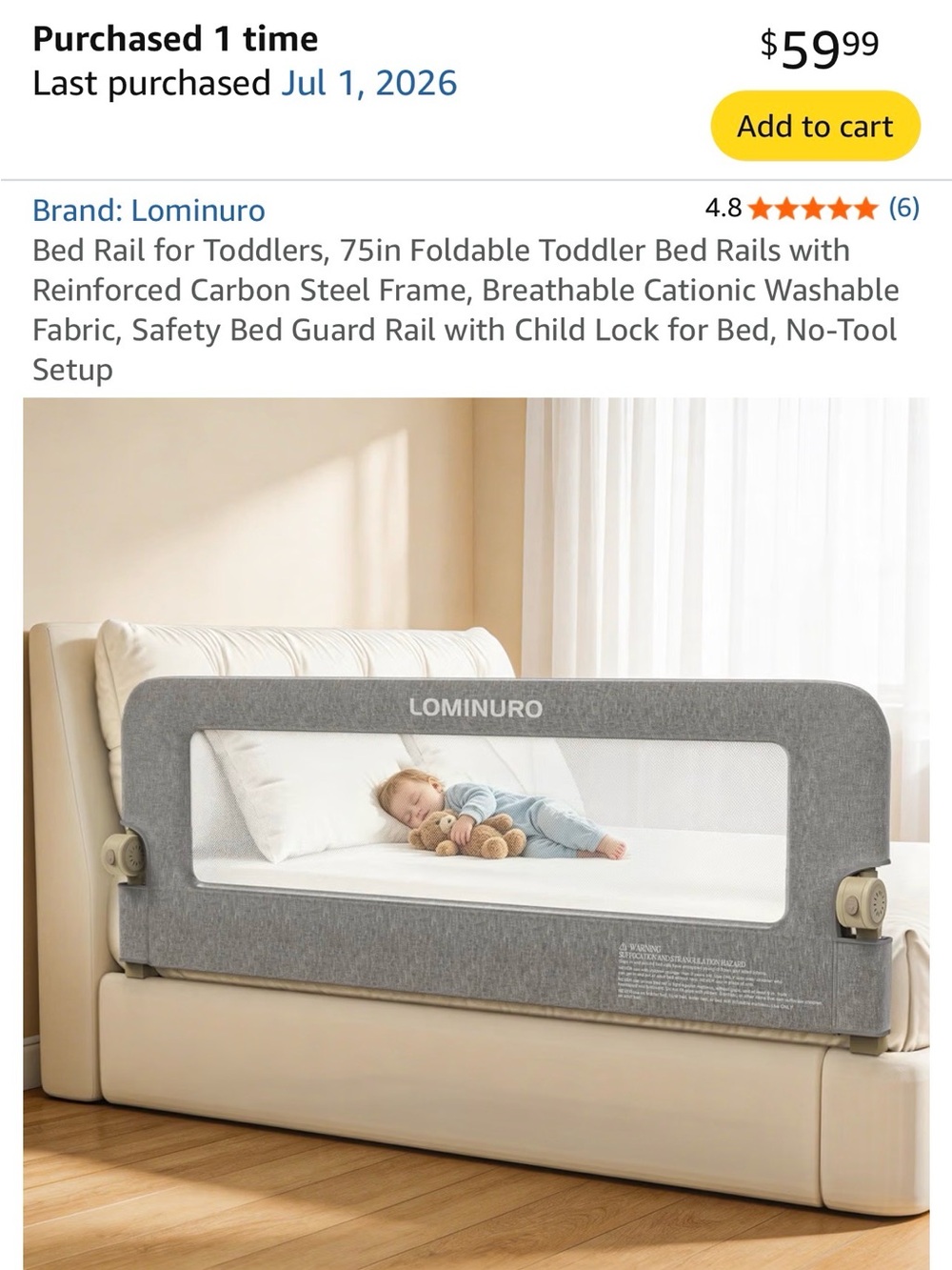 Lominuro Foldable Toddler Bed Rail in Gray